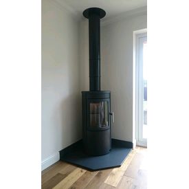 Corner woodburning contemporary stove