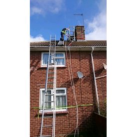 Safety first when working with ladders and using ridge platforms. 