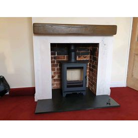 Heta inspire 40 5kw multifuel stove. Dark oak effect geocast beam 